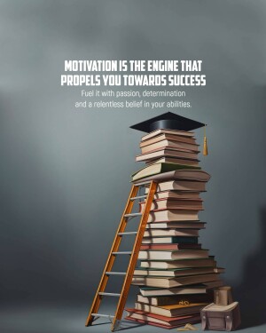 Stack of books with a graduation cap and ladder representing motivation and success.