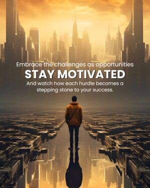 Man standing on a road leading to a futuristic city with motivational text.