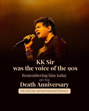 Image of KK, a popular Indian singer, with a tribute message on his death anniversary.