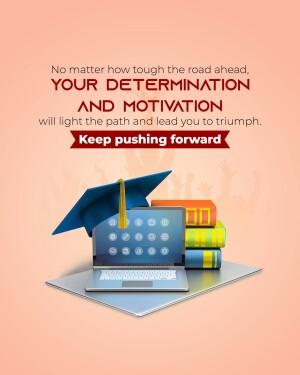 Motivational image with laptop, books, and graduation cap