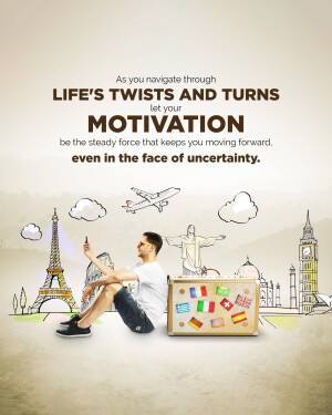 Motivational image with a traveler and world landmarks.