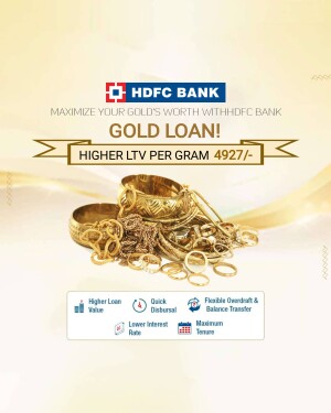 HDFC Bank Gold Loan advertisement with gold jewelry and loan details.