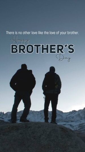 Two silhouetted figures, likely brothers, standing outdoors with a mountainous backdrop and text 'Happy Brother's Day'