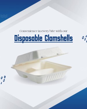 White disposable clamshell food container with lid open, showcasing its interior compartments.