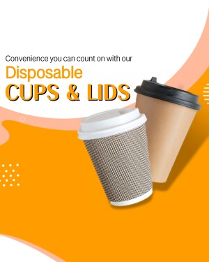 Image of disposable coffee cups with lids, promoting convenience.