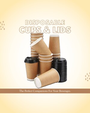 Stack of disposable paper coffee cups and lids