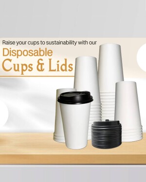 Stack of white disposable coffee cups and lids on a wooden surface