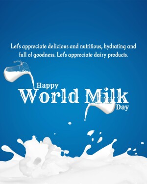 Image celebrating World Milk Day with a glass of milk and splashes.
