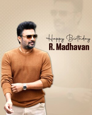 R. Madhavan in a brown sweater wishing Happy Birthday