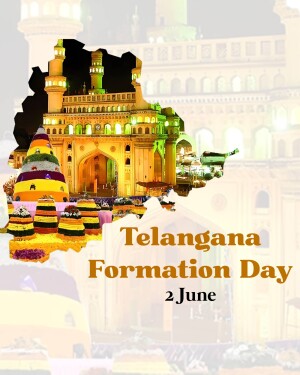 Image depicting Telangana Formation Day with Charminar and colorful decorations