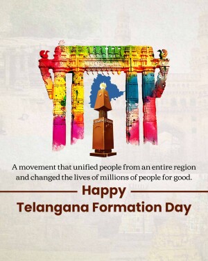 Telangana Formation Day greeting with iconic landmarks