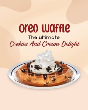 A delicious Oreo waffle topped with whipped cream and Oreo cookie pieces.
