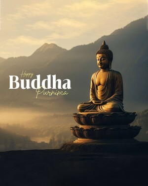 Image of Buddha in meditation with 'Happy Buddha Purnima' text overlay