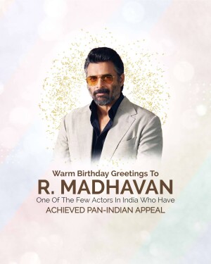 Portrait of R. Madhavan with birthday greetings