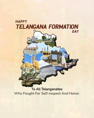 Telangana Formation Day greeting with map and landmarks