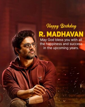 Portrait of R. Madhavan with birthday wishes