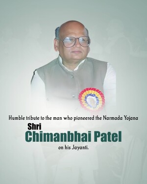 Portrait of Chimanbhai Patel with tribute text