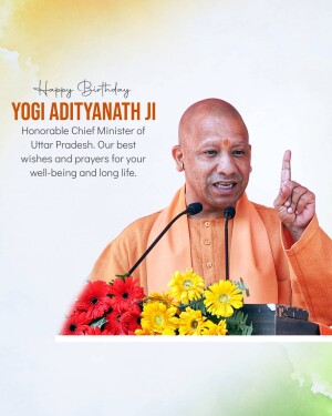 Portrait of Yogi Adityanath with birthday greetings