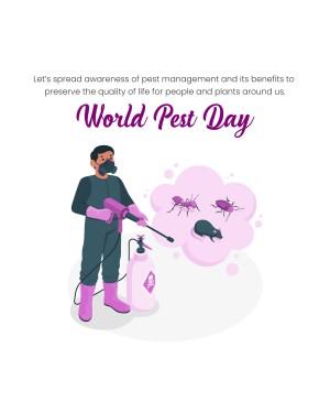 Illustration of a pest control worker spraying with insects around him for World Pest Day