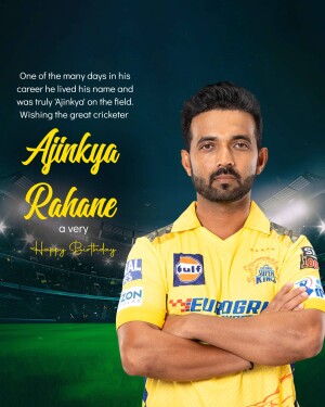 Portrait of Indian cricketer Ajinkya Rahane in a Chennai Super Kings jersey