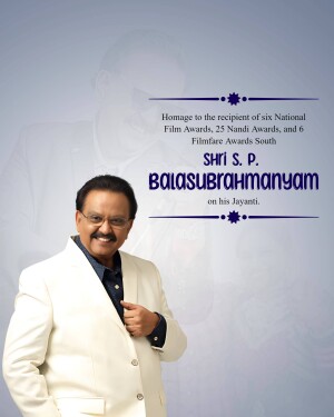Poster commemorating S. P. Balasubrahmanyam, a renowned Indian singer and actor.