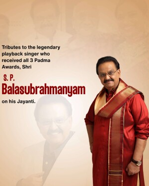 Portrait of S. P. Balasubrahmanyam with text commemorating his Jayanti