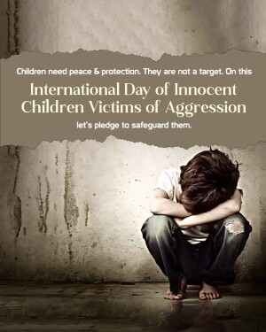 A sad child sitting against a wall with text promoting protection for children.