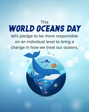 World Oceans Day illustration with a whale and marine life inside a globe.