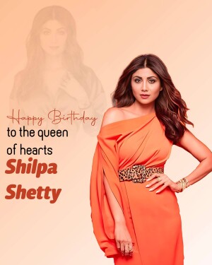 Shilpa Shetty in an orange dress with a birthday greeting