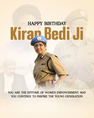 Image of Kiran Bedi in uniform with a birthday greeting