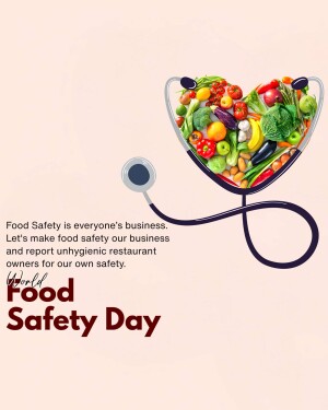 A stethoscope shaped like a heart filled with healthy food, promoting food safety.
