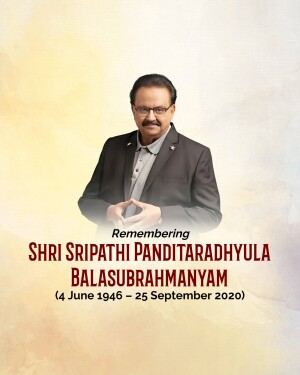 Portrait of SP Balasubrahmanyam with remembrance text