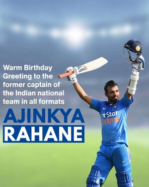 Ajinkya Rahane celebrating with bat raised, birthday wish
