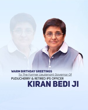 Portrait of Kiran Bedi with birthday greetings