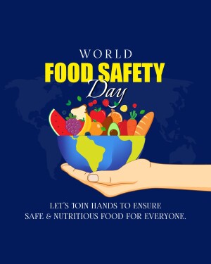 Illustration of a hand holding the Earth filled with fruits and vegetables, promoting World Food Safety Day.