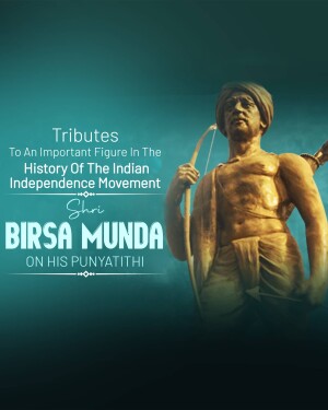 Statue of Birsa Munda with text commemorating his Punyathi