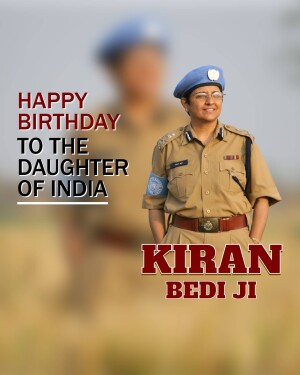 Image of Kiran Bedi with a birthday greeting.