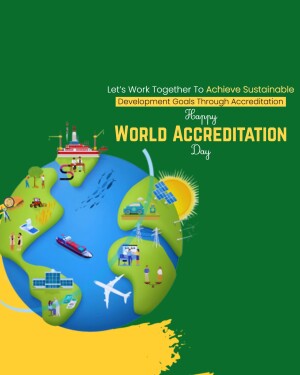 Illustration of Earth with various industries and sustainable energy sources, celebrating World Accreditation Day.