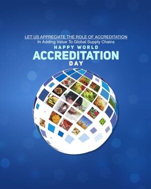 Image promoting Accreditation Day and its role in global supply chains, featuring a globe made of diverse images.
