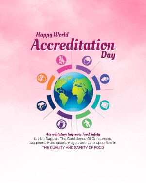 World Accreditation Day graphic with a globe and icons representing quality and safety.