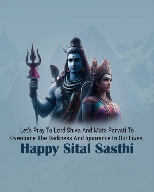 Image of Lord Shiva and Mata Parvati with a Sital Sasthi greeting.