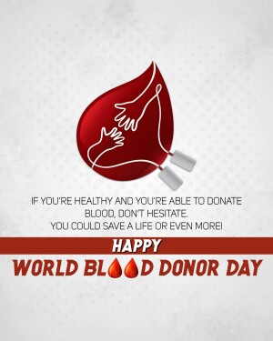 Illustration of a blood drop with a hand reaching out, promoting blood donation.