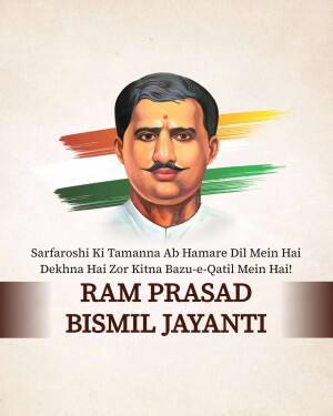 Portrait of Ram Prasad Bismil with Indian flag and Jayanti message