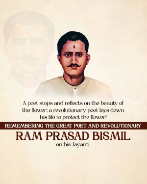 Portrait of Ram Prasad Bismil with a quote and remembrance message