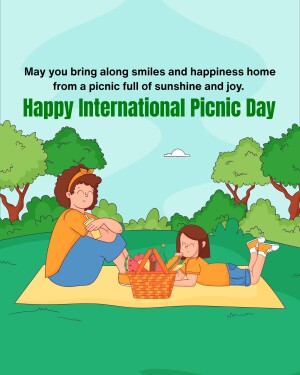 Illustration of a mother and daughter enjoying a picnic in a green field.