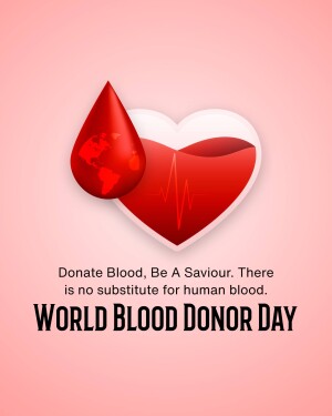 World Blood Donor Day poster with a heart and blood drop