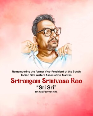 Portrait of Srirangam Srinivasa Rao with text commemorating his Punyathithi