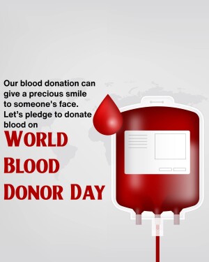 Image promoting blood donation with a blood bag and text.