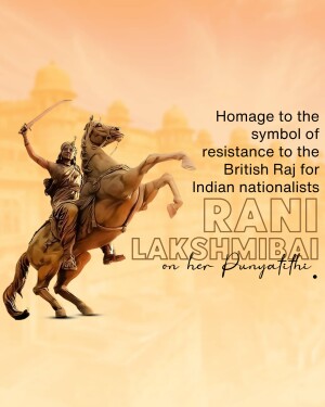 Statue of Rani Lakshmibai on horseback with text commemorating her death anniversary.