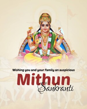 Image of Lord Vishnu with text 'Mithun Sankranti' wishing an auspicious occasion.